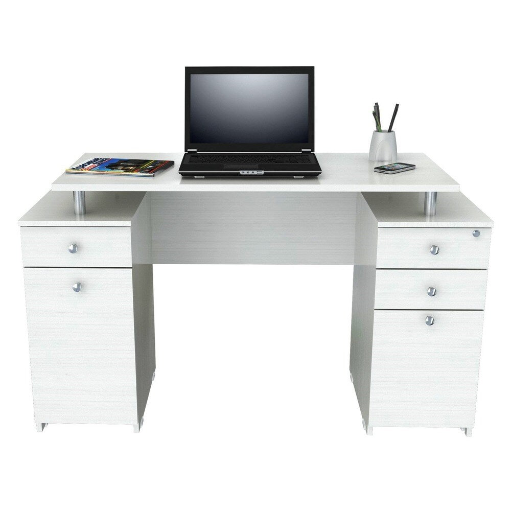 51" White Computer Desk With Five Drawers