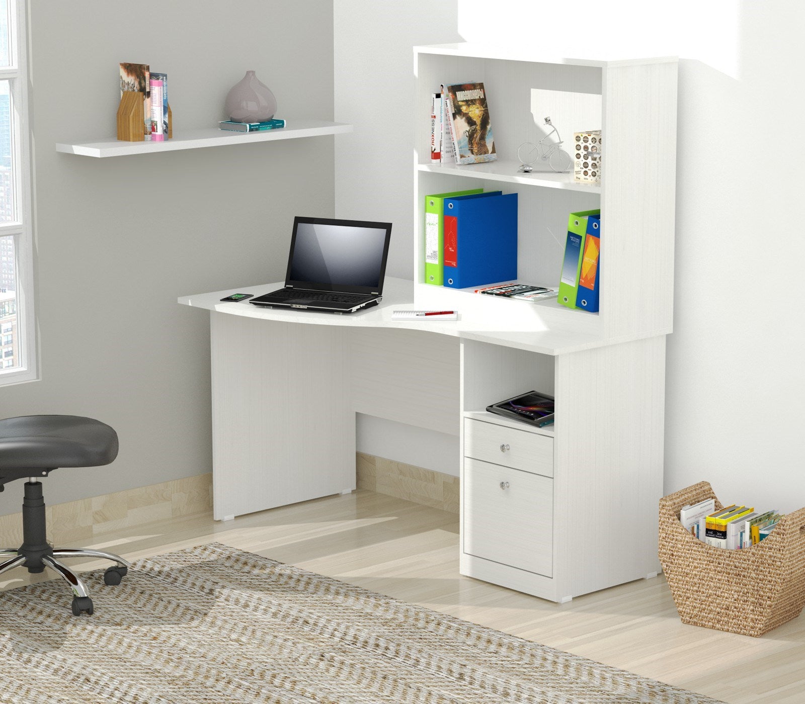 55" White Computer Desk With Two Drawers