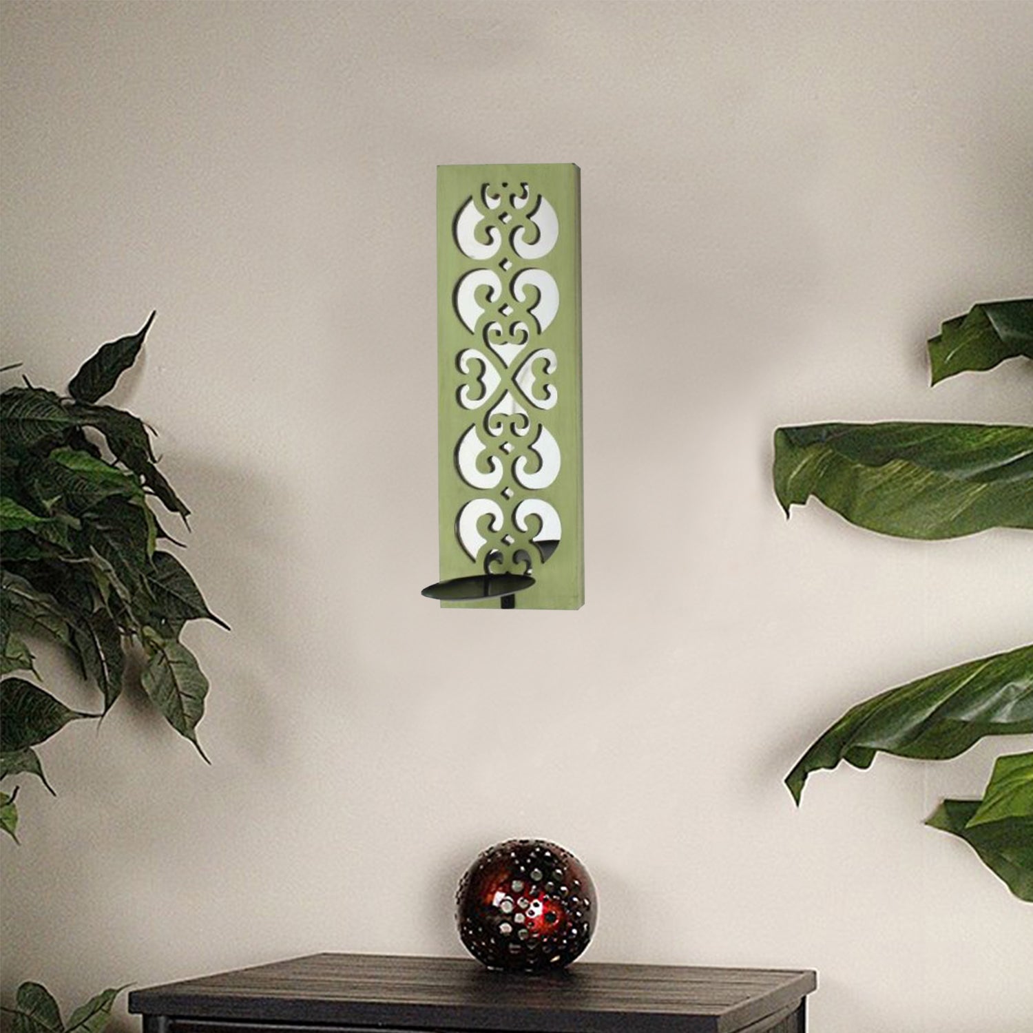 17" X 6" Green Wood Wall Decor