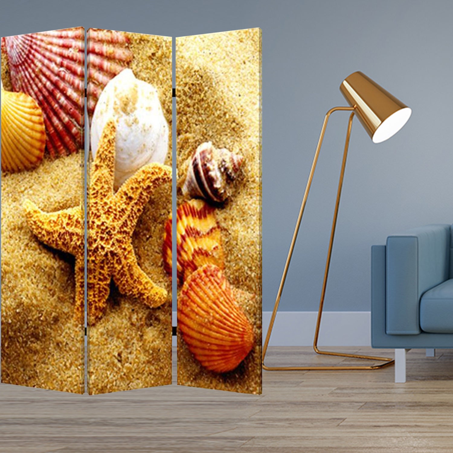 48 X 72 Multi Color Wood Canvas Sea Shell  Screen