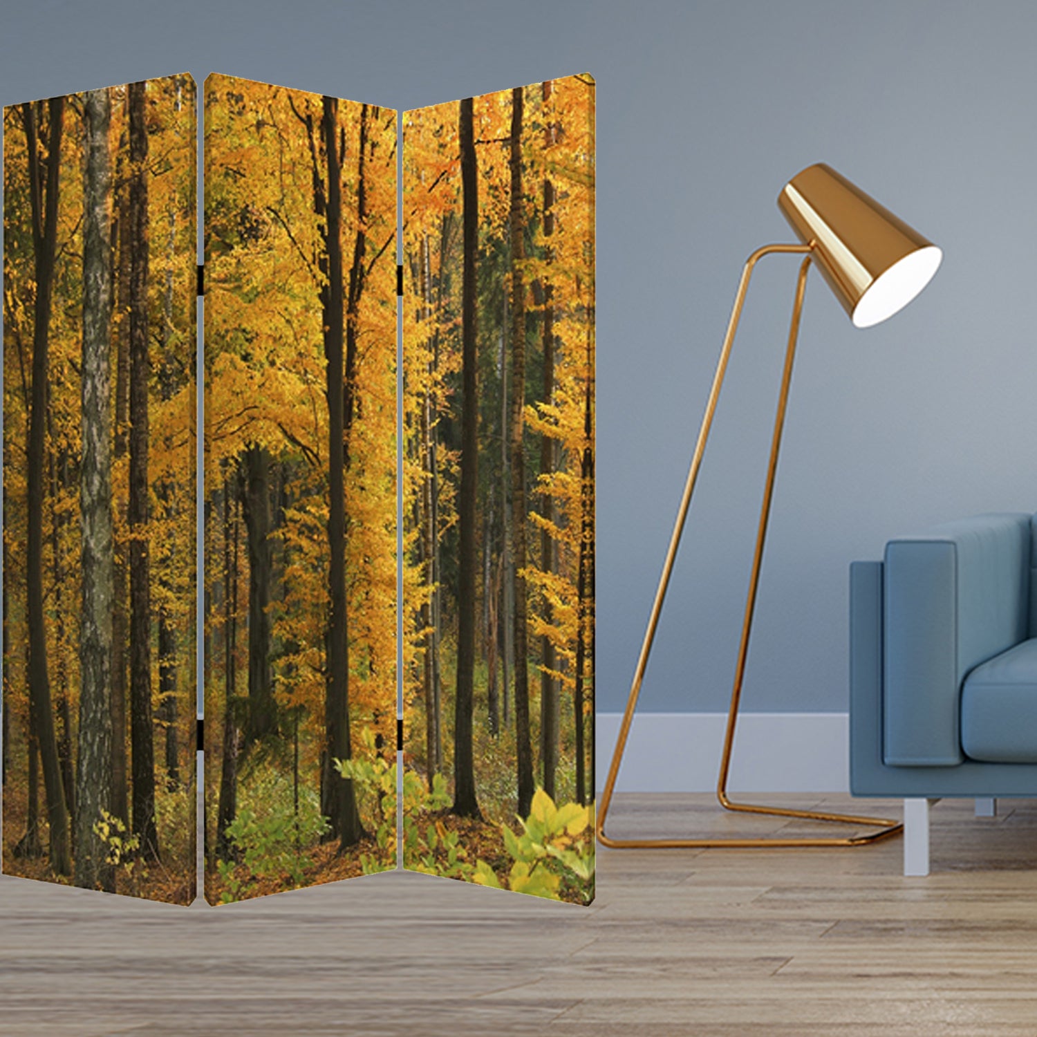 48 X 72 Multi Color Wood Canvas Autumn Journey  Screen