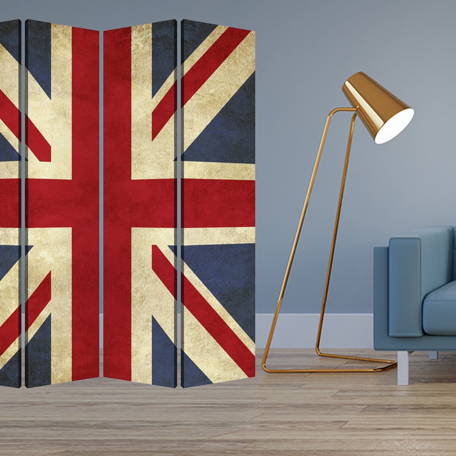 84 X 84 Multi Color Wood Canvas Union Jack  Screen