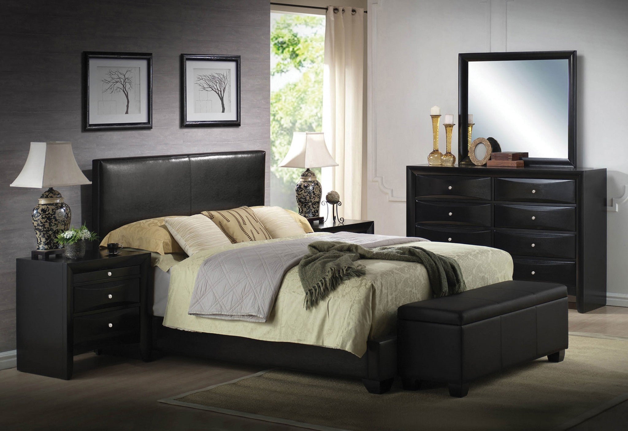 86" X 79" X 47" Black Pu Panel King Bed