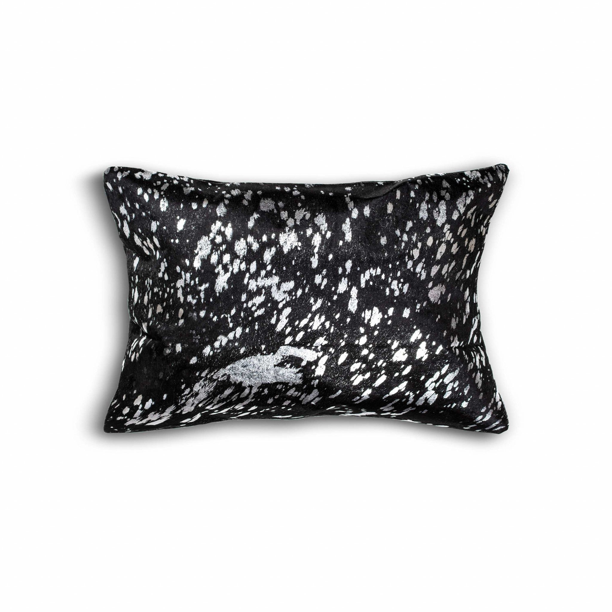 12" X 20" Black and Silver Cowhide Throw Pillow