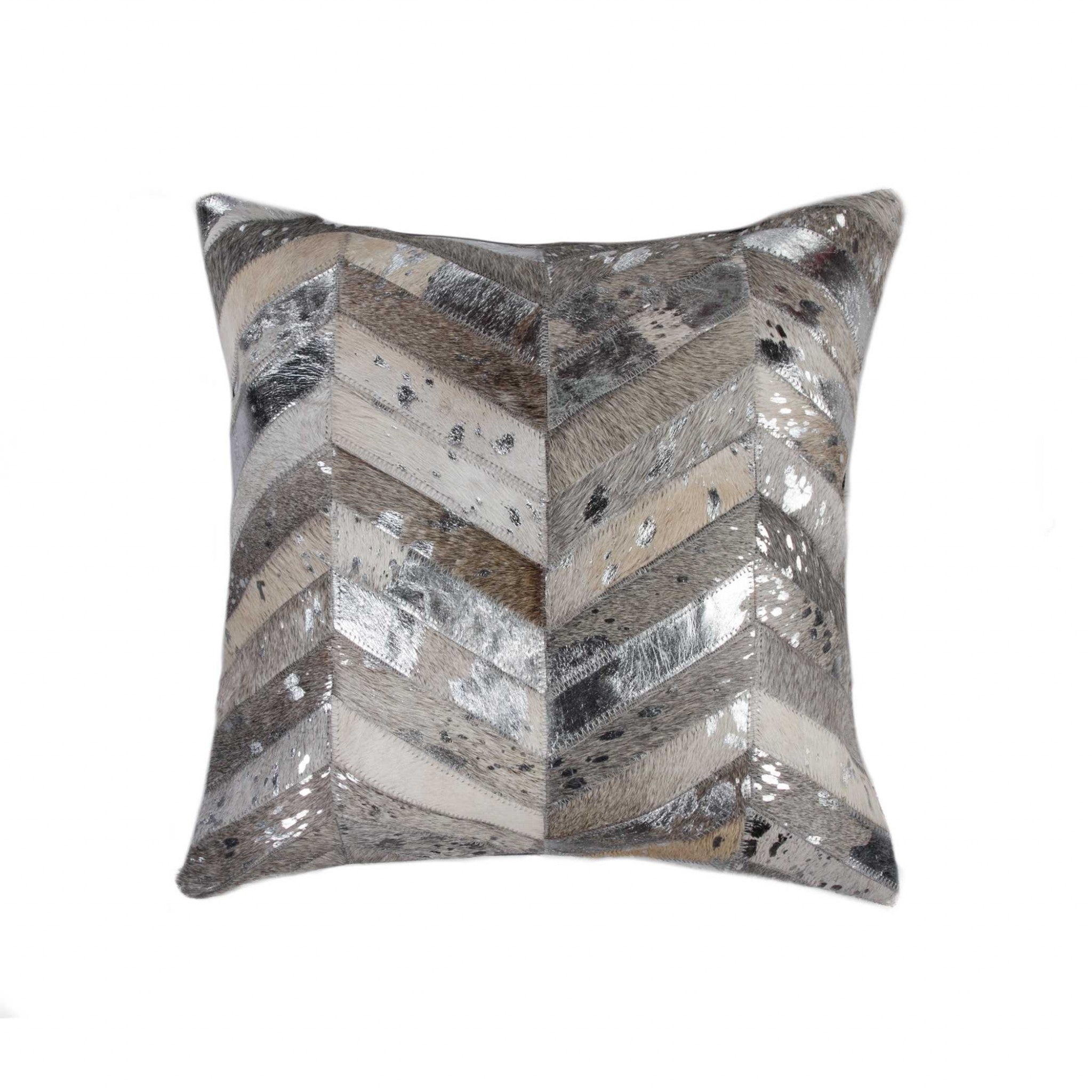 18" Silver Cowhide Throw Pillow