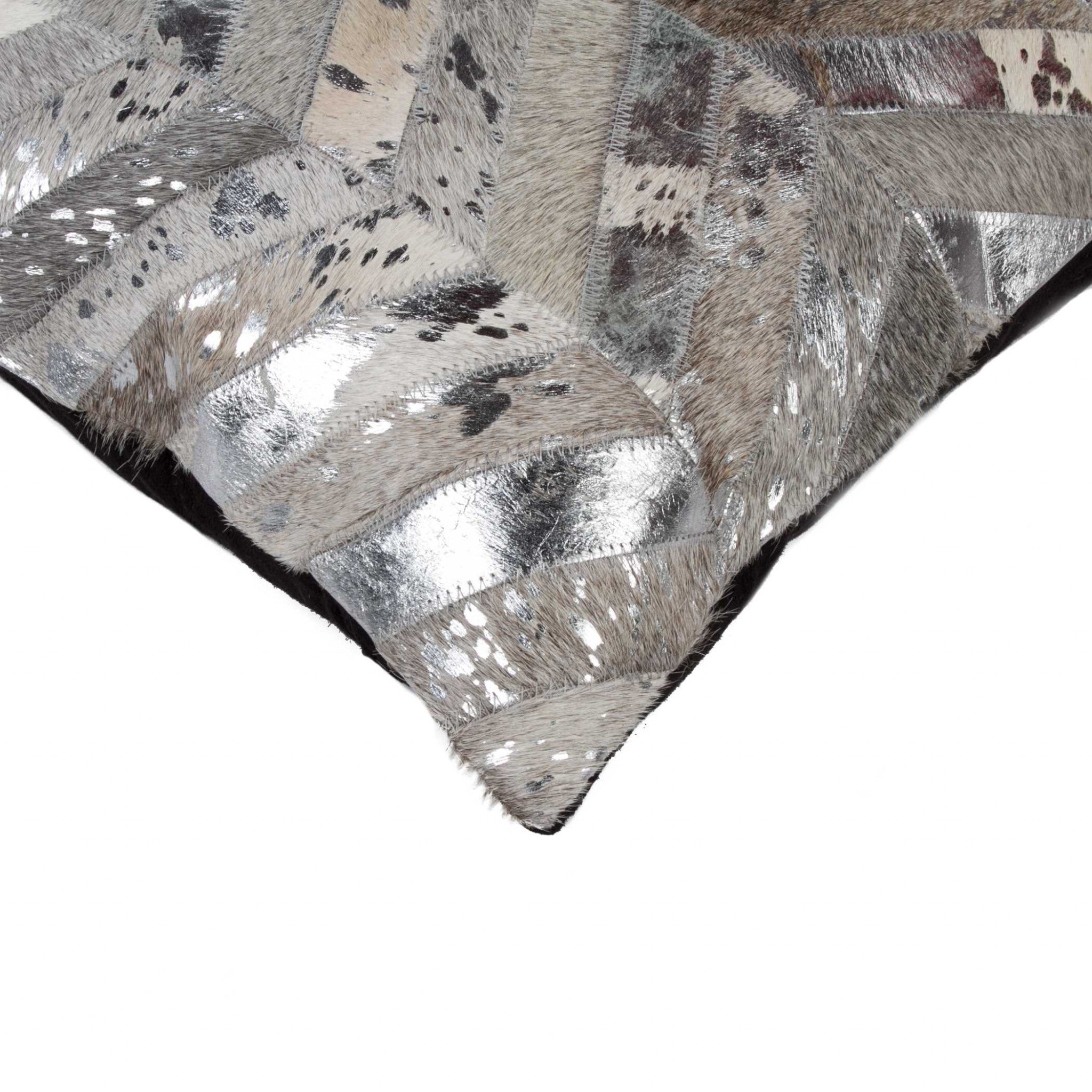 18" Silver Cowhide Throw Pillow