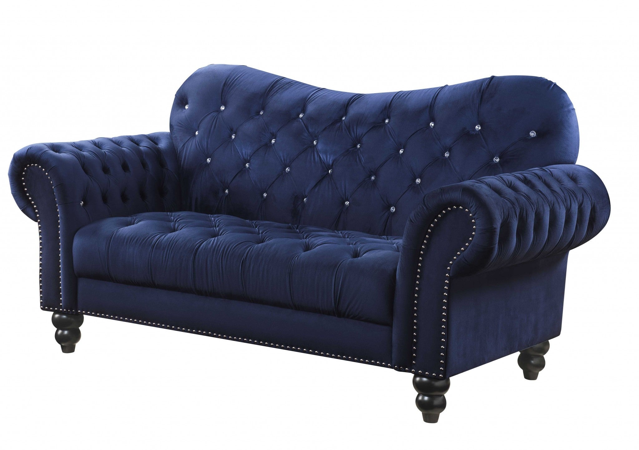 76" Navy Blue And Black Velvet Loveseat