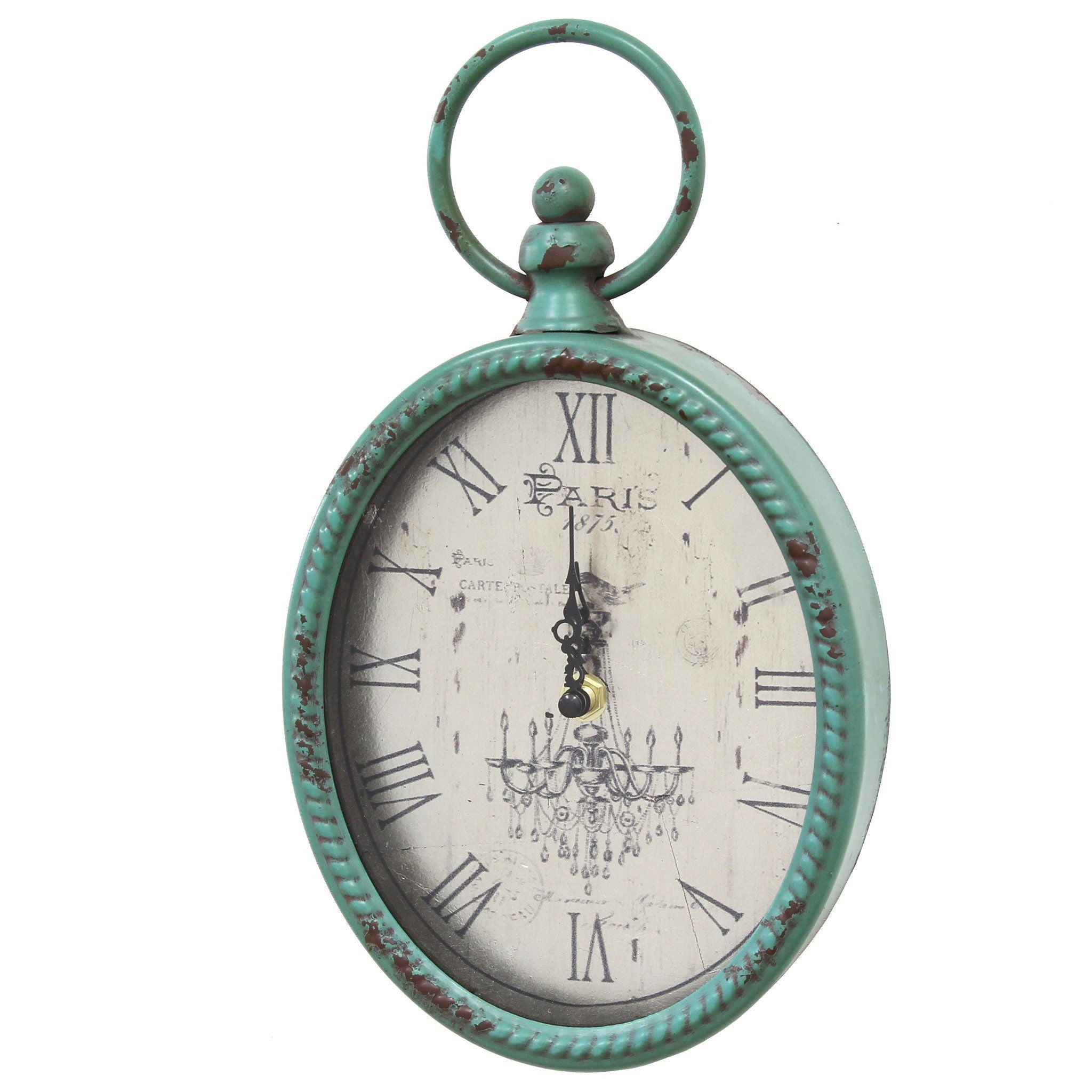 11.5 Teal Oval Vintage Look Metal Wall Clock