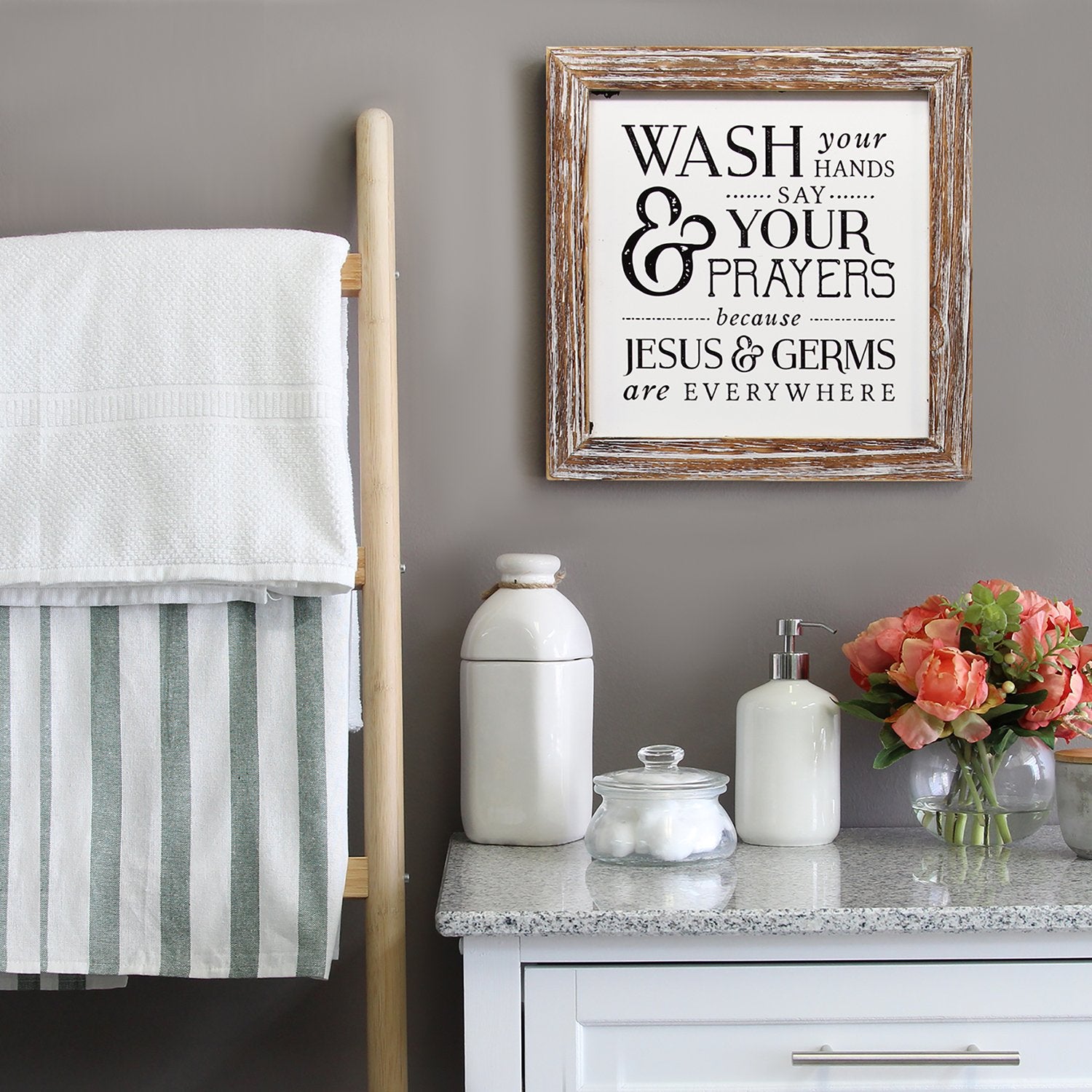 Distressed Brown Wash Your Hands Wall Art