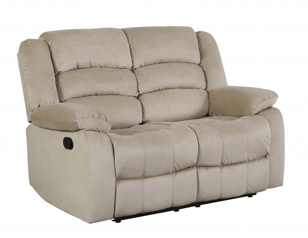 60" Beige Microfiber Manual Reclining Loveseat