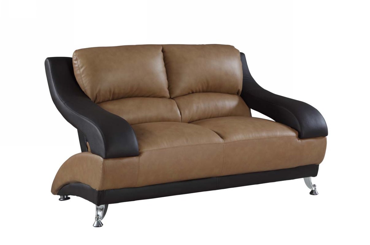 62" Brown And Silver Faux Leather Love Seat