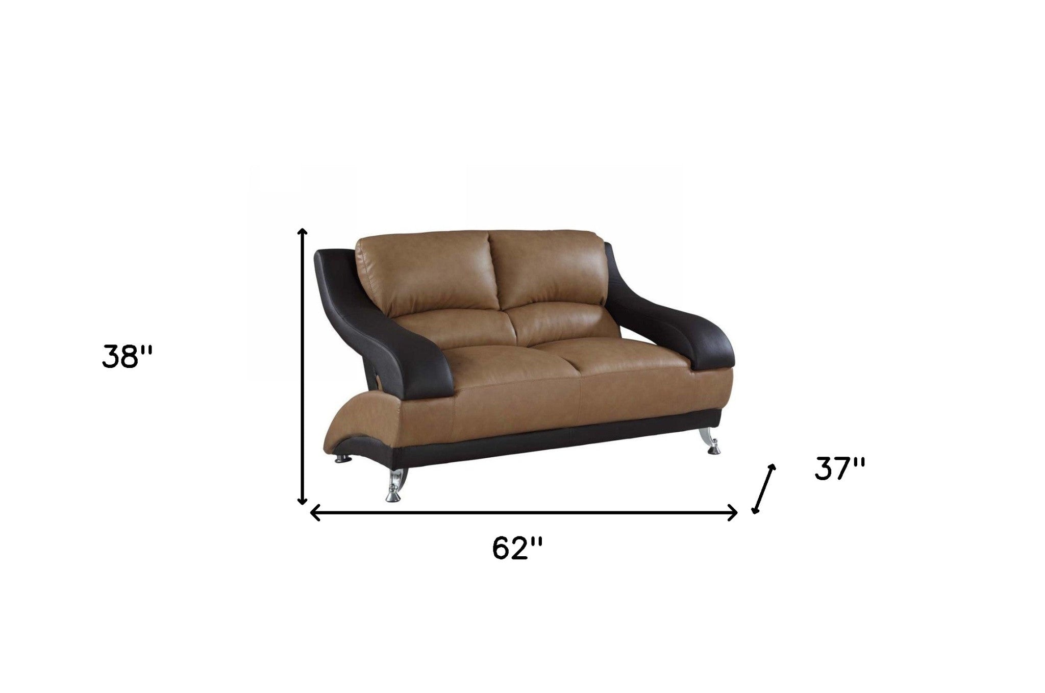 62" Brown And Silver Faux Leather Love Seat