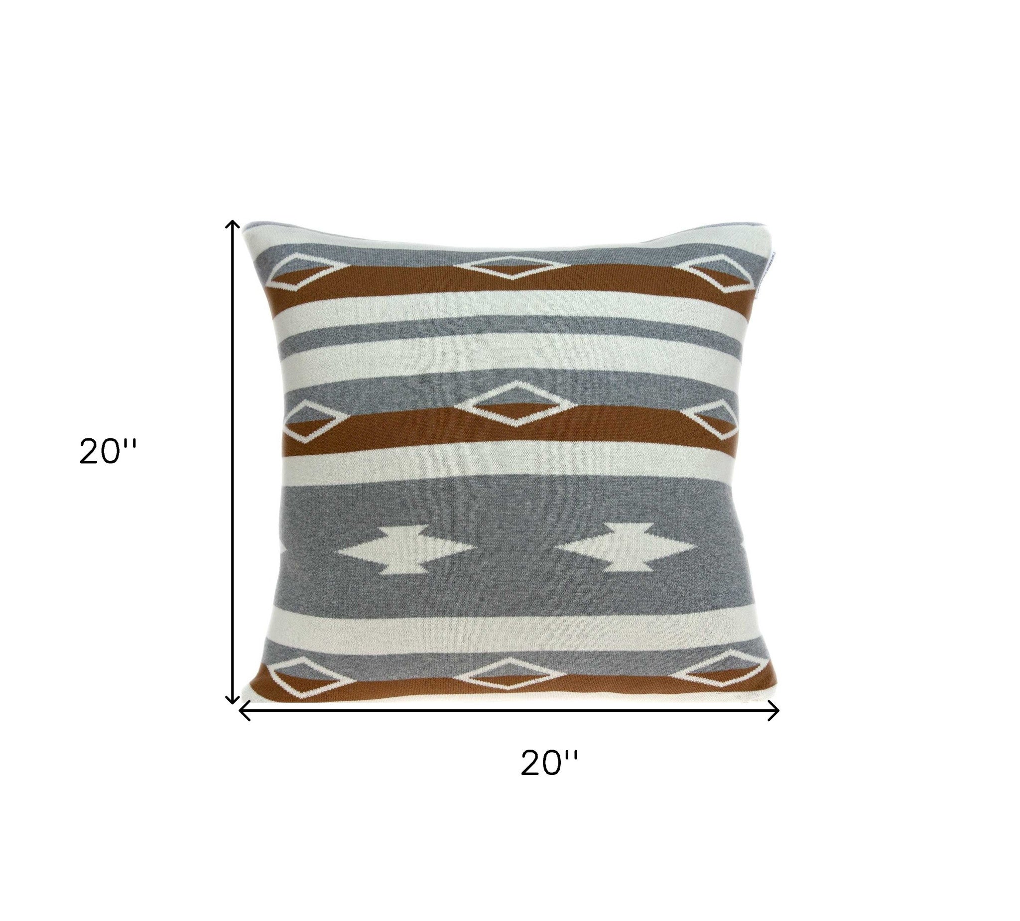 20" X 20" Tan Southwestern Cotton Zippered Pillow