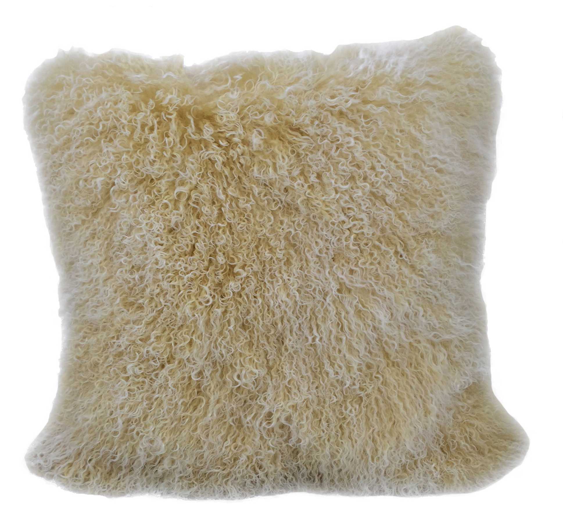 20" Gold Genuine Tibetan Lamb Fur Pillow With Microsuede Backing