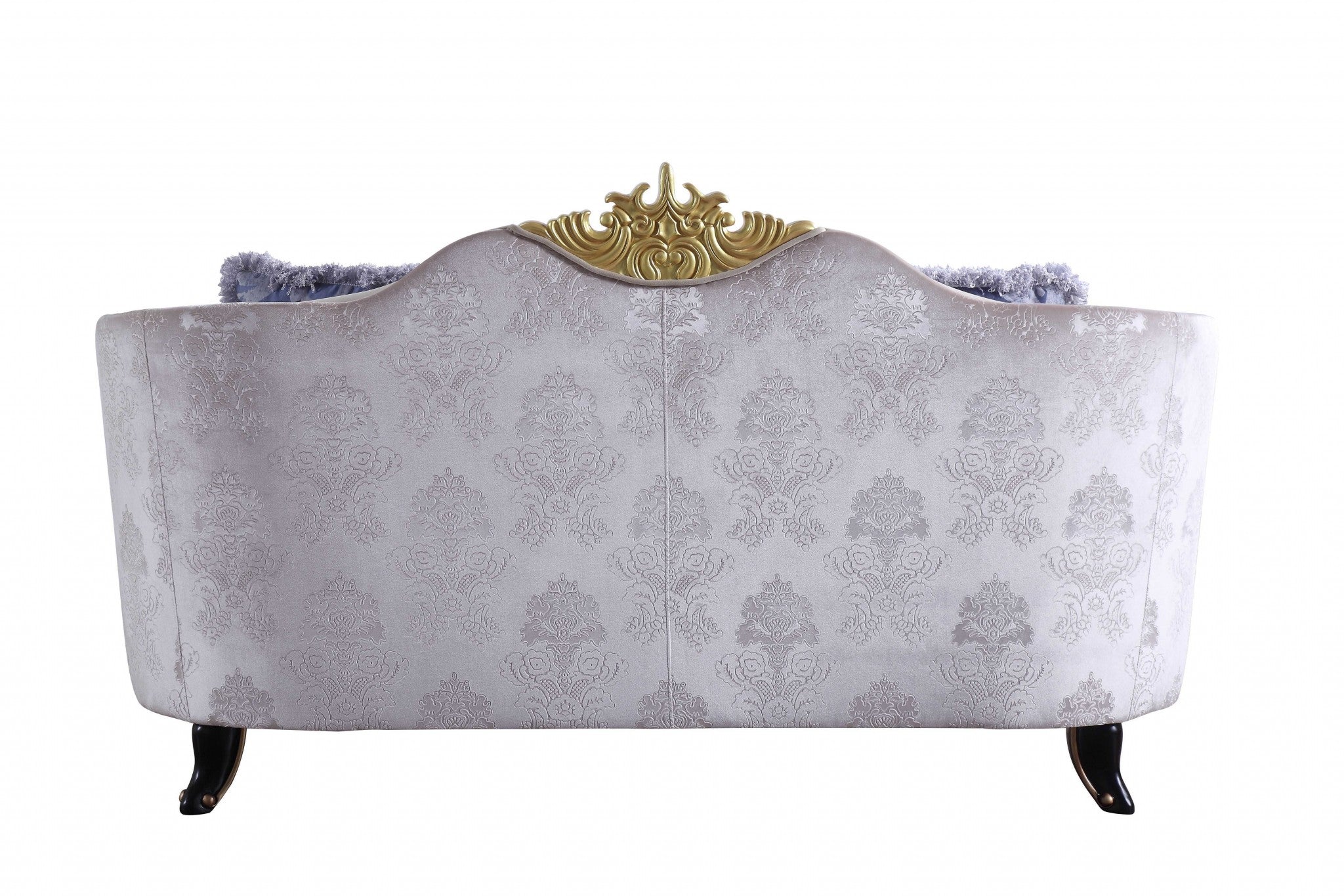 76" Cream And Black Velvet Damask Chesterfield Loveseat