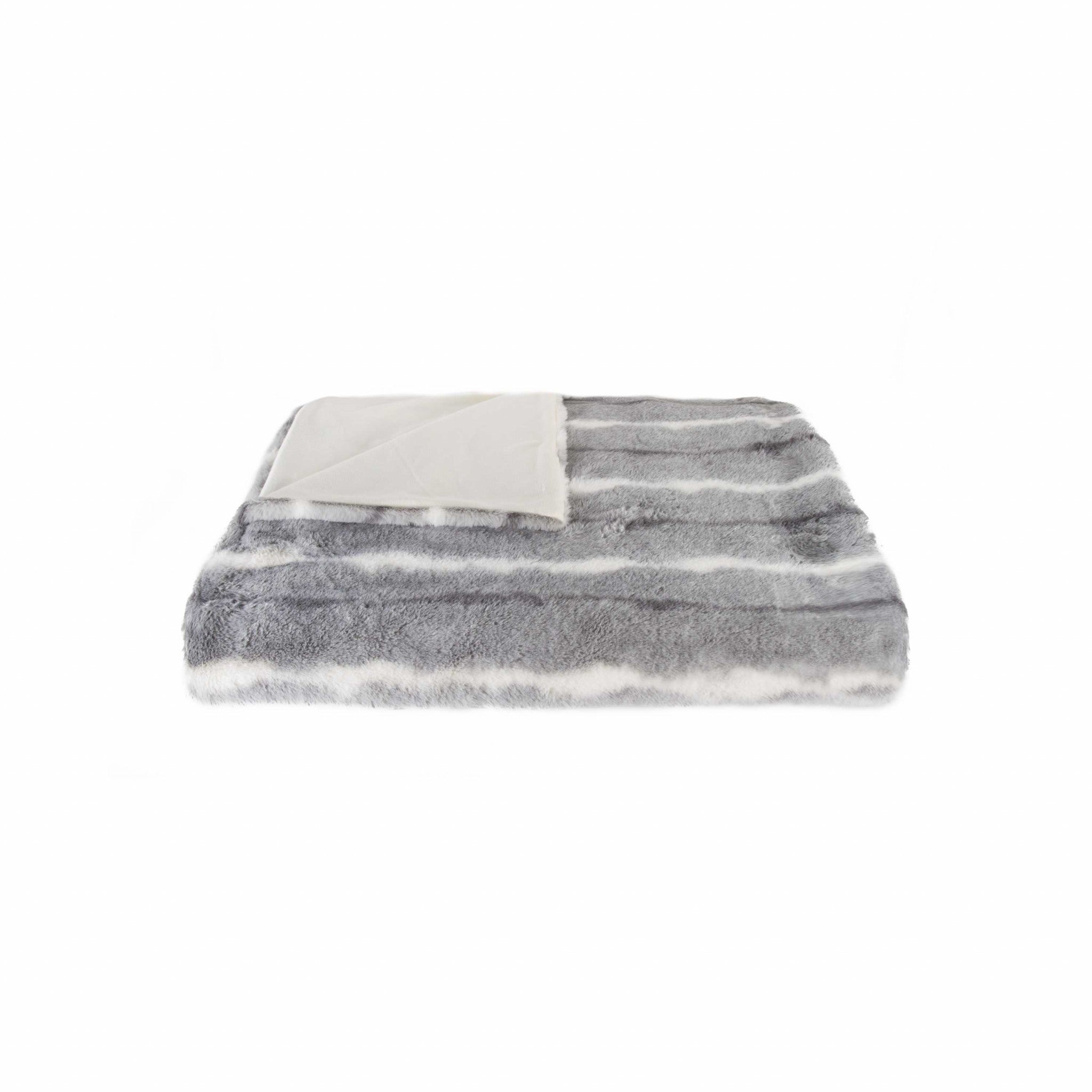 Black Gray And White Woven Acrylic Striped Plush Throw