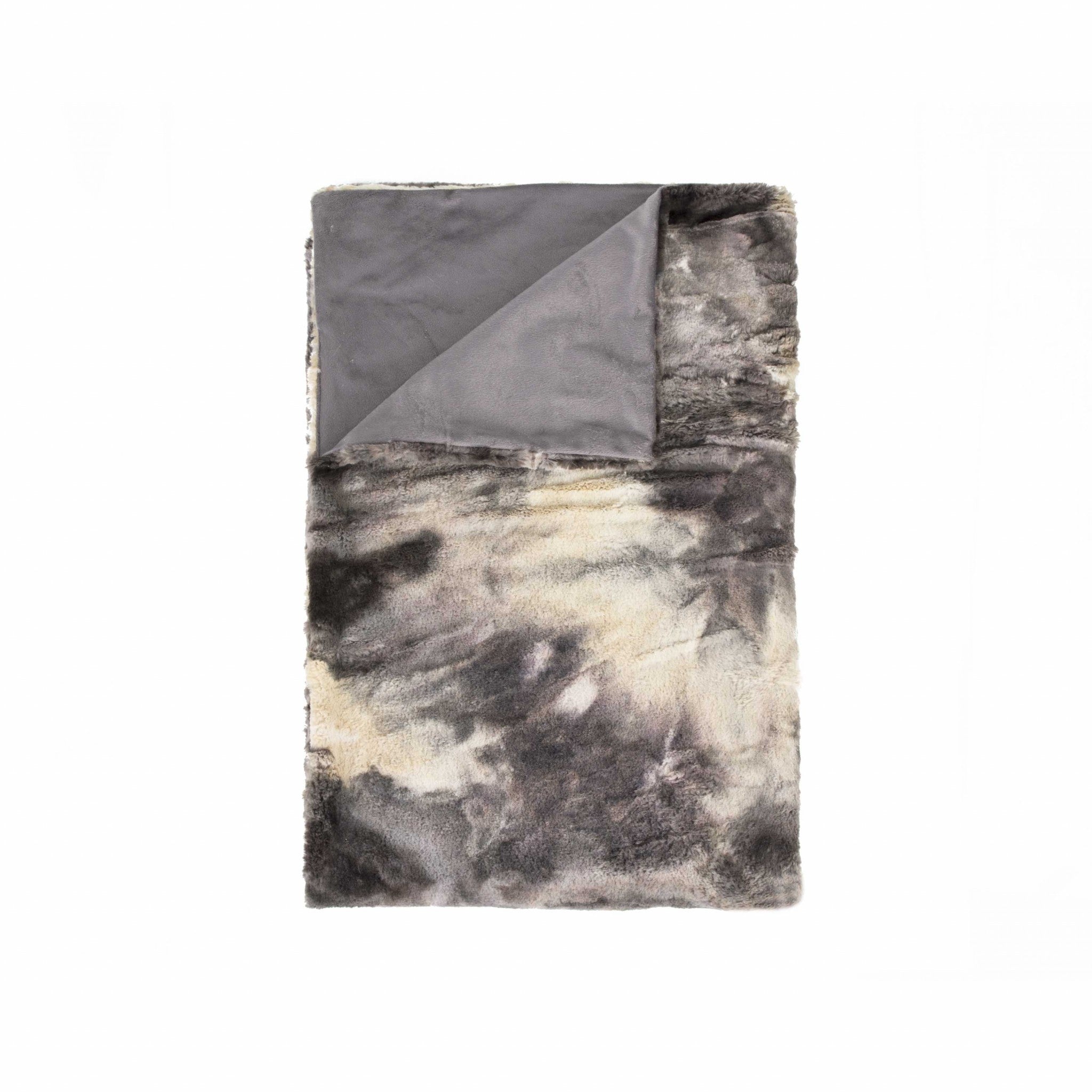 50" X 70" Gray and Ivory Faux Fur Animal Print Plush Throw Blanket