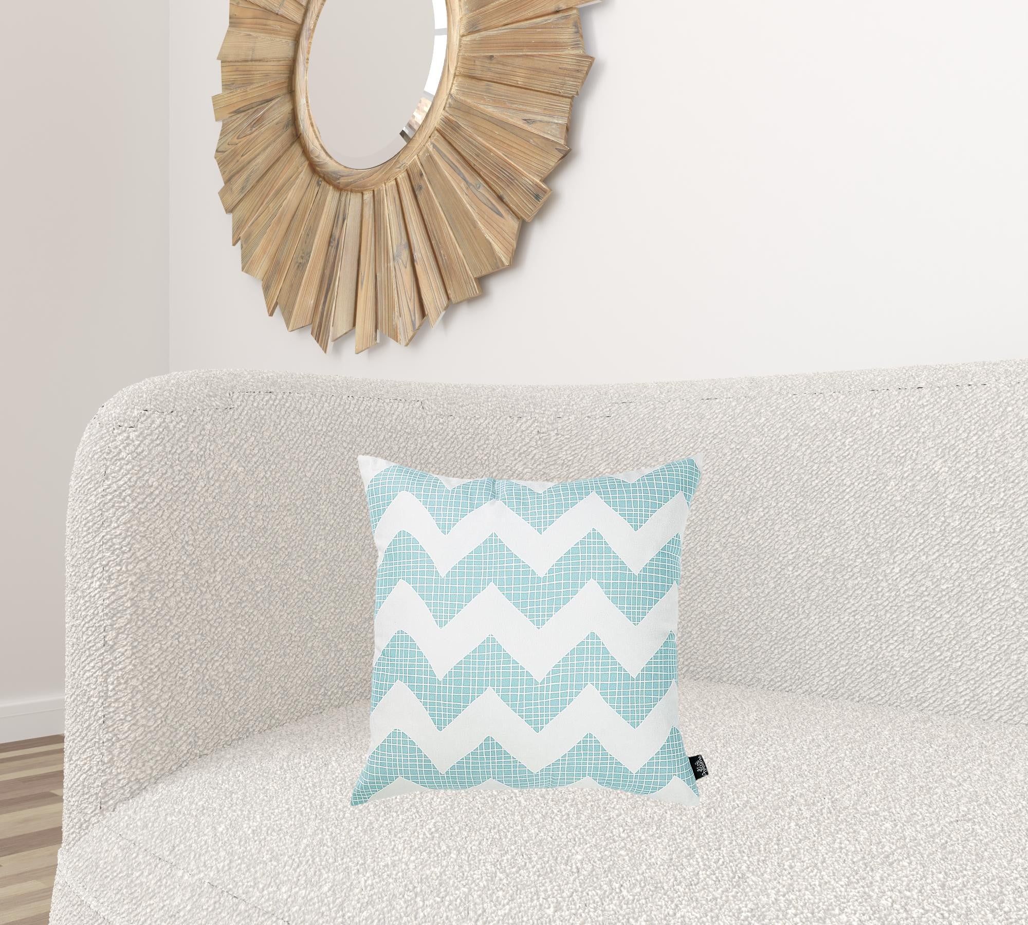 Aqua Blue Chevron Printed Decorative Throw Pillow Cover