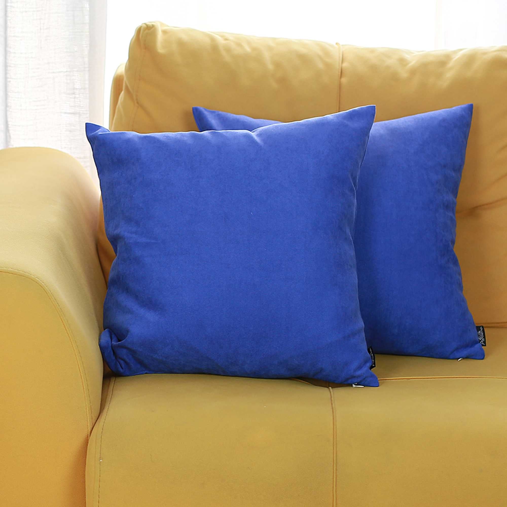 Set Of 2 Sapphire Blue Brushed Twill Decorative Throw Pillow Covers