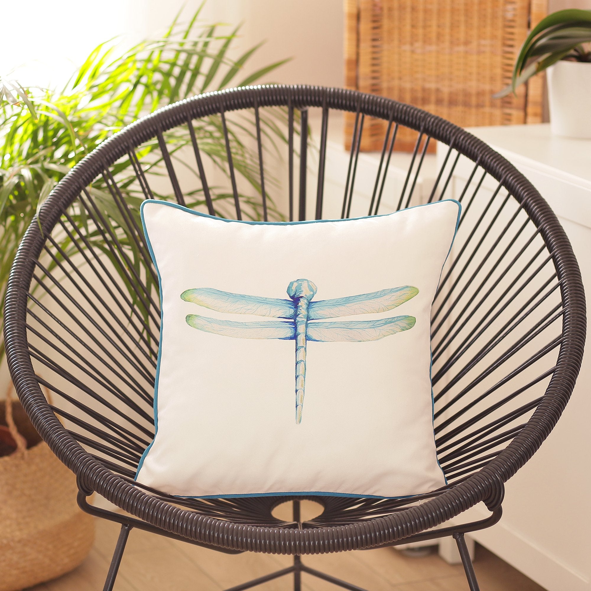 Square Aqua Blue Watercolor Dragonfly Decorative Throw Pillow Cover