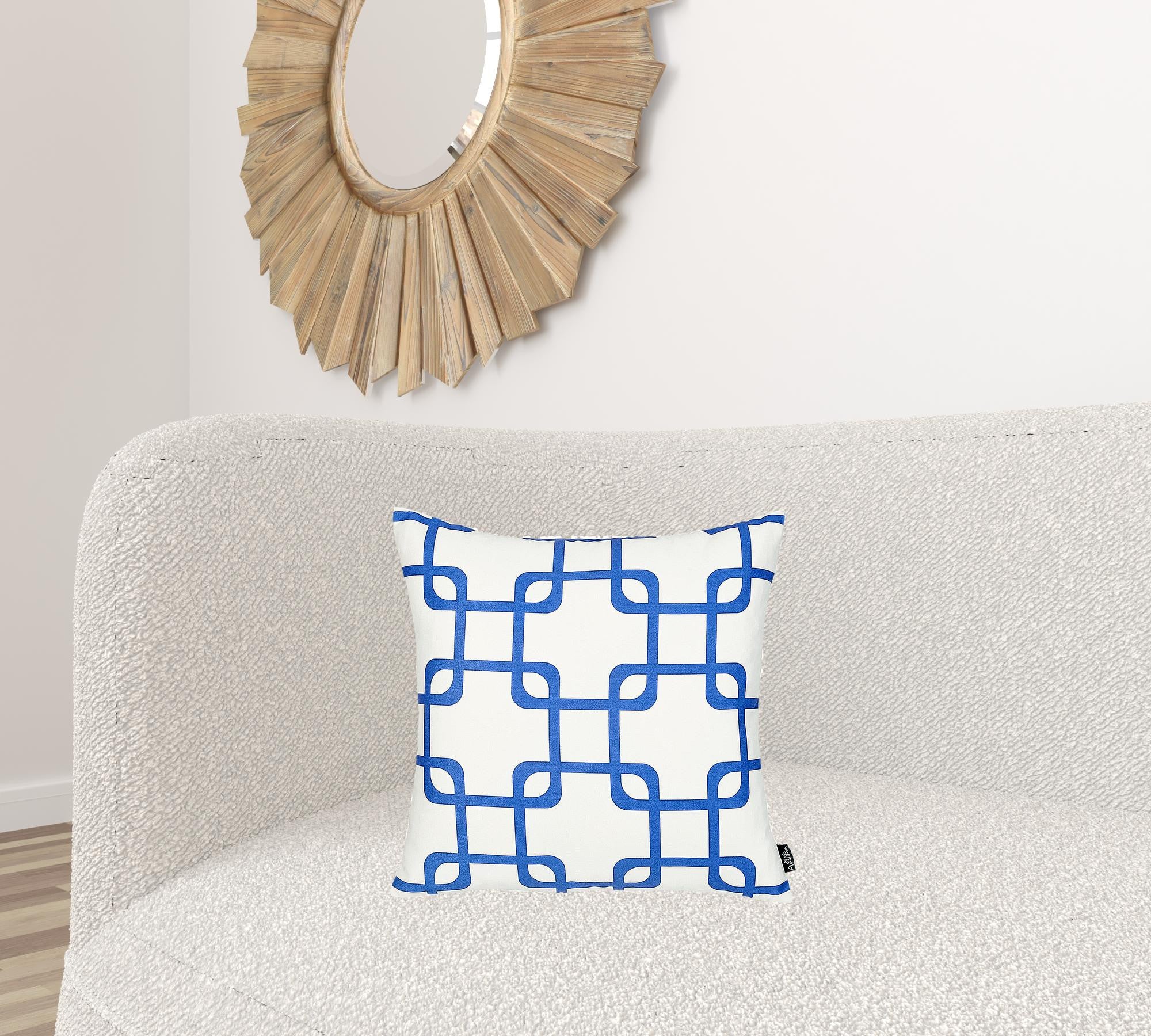 Blue And White Geometric Squares Decorative Throw Pillow Cover