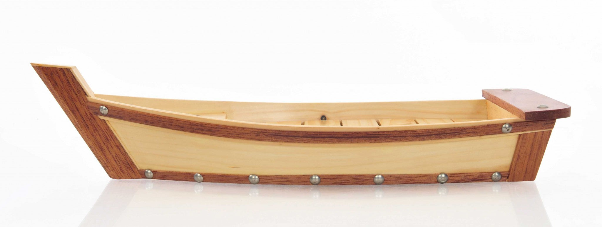 17" Natural and Brown Wood Sushi Boat Serving Tray