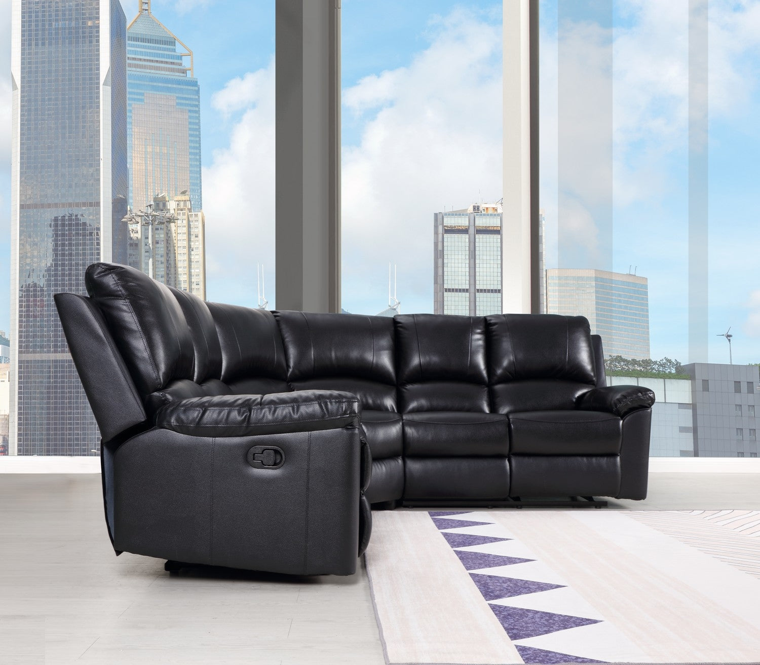 Black Polyester Blend Reclining U Shaped Three Piece Corner Sectional