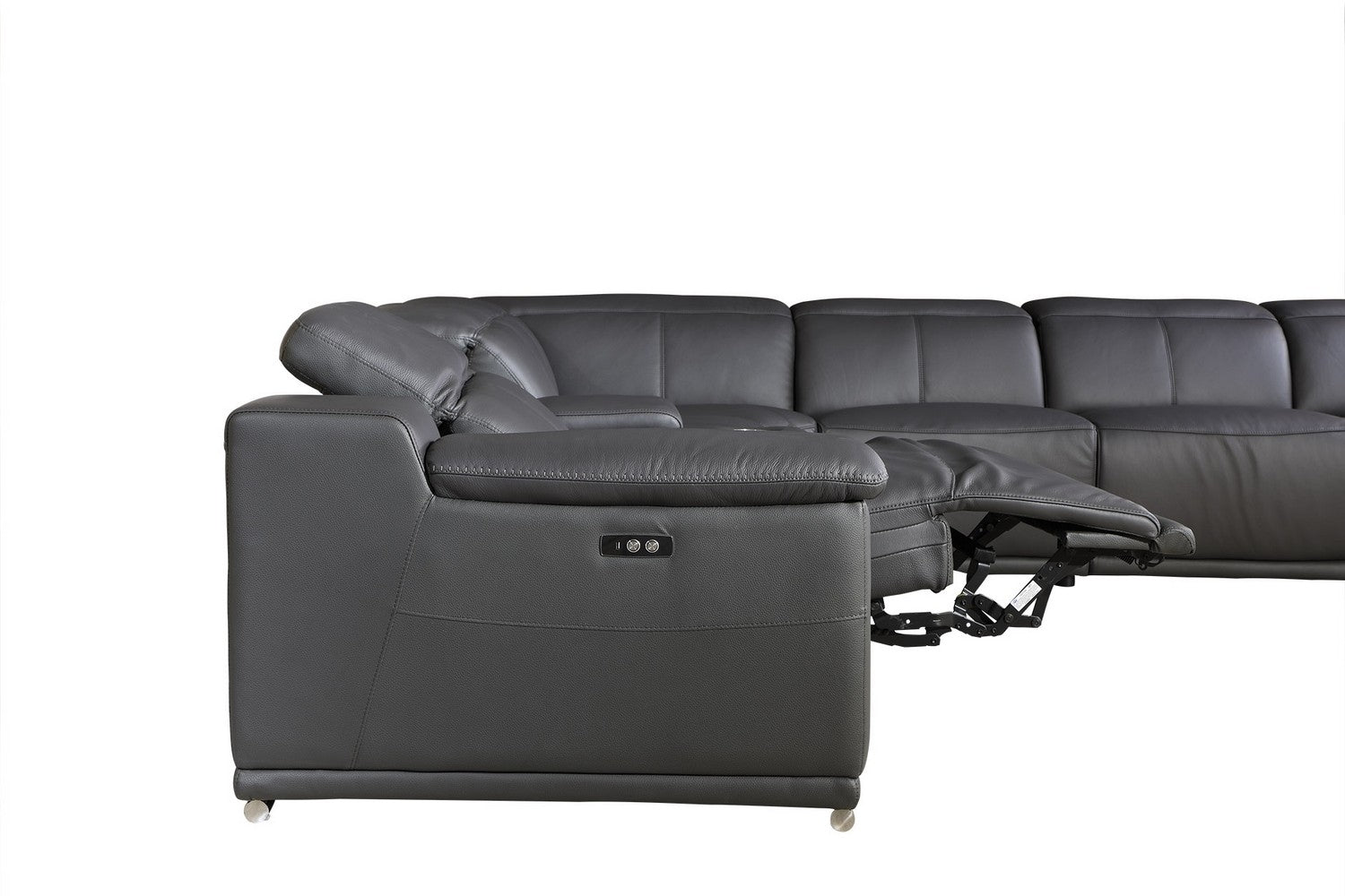 Gray Italian Leather Power Reclining U Shaped Eight Piece Corner Sectional With Console