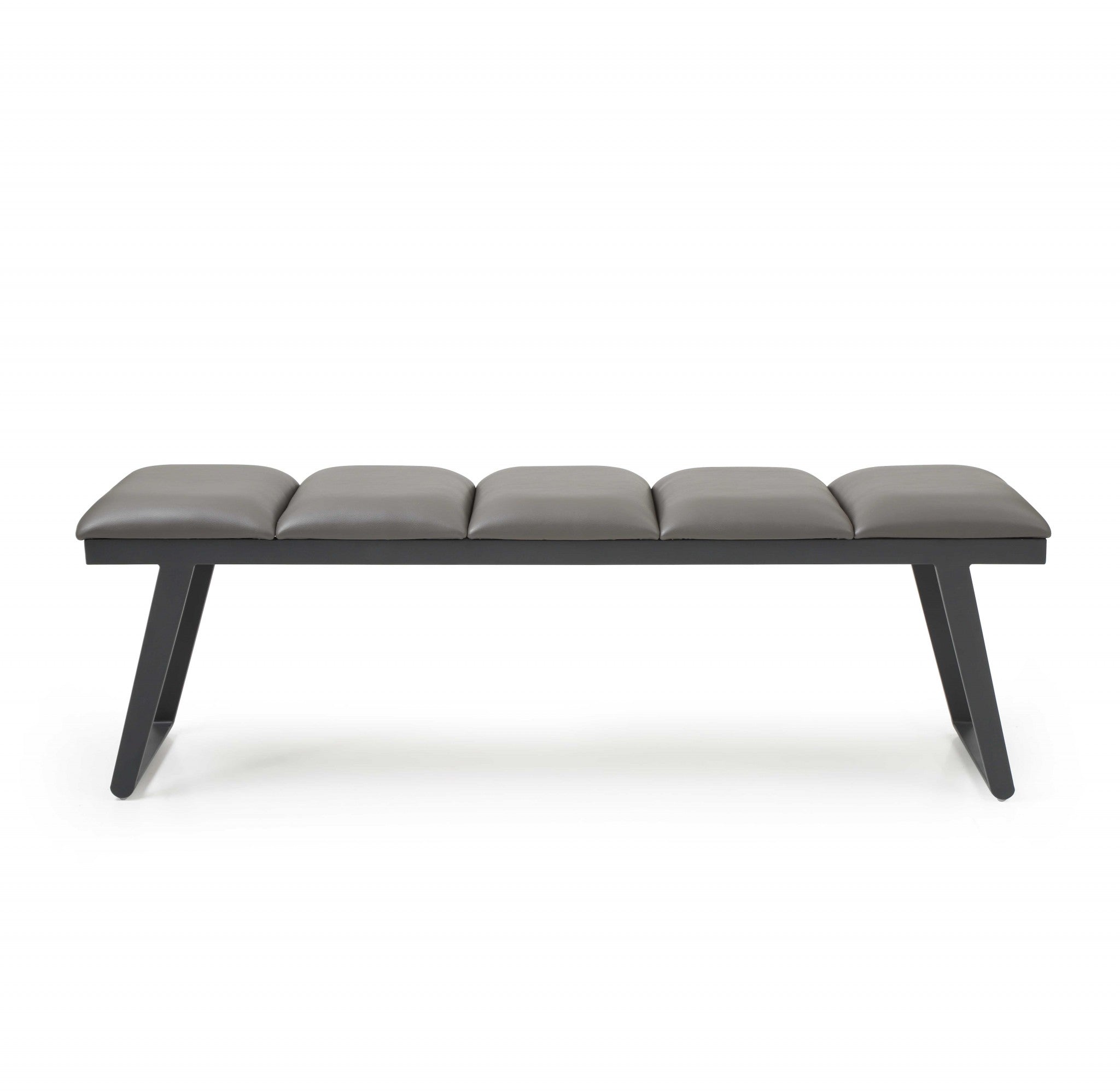 57" Gray Upholstered Faux Leather Bench