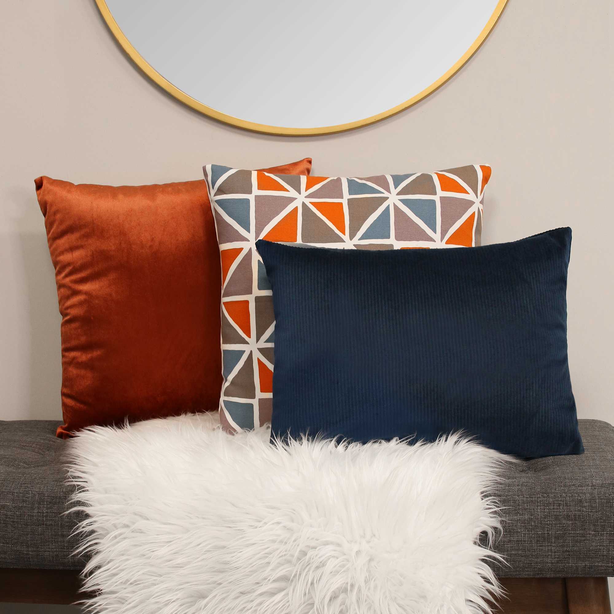 18" Blue and Orange Geometric Throw Pillow