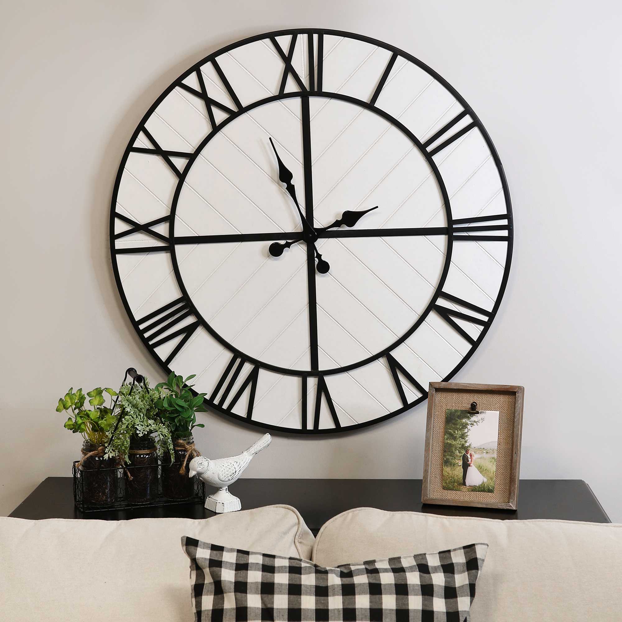 31.5 White Wood And Black Metal   Wall Clock