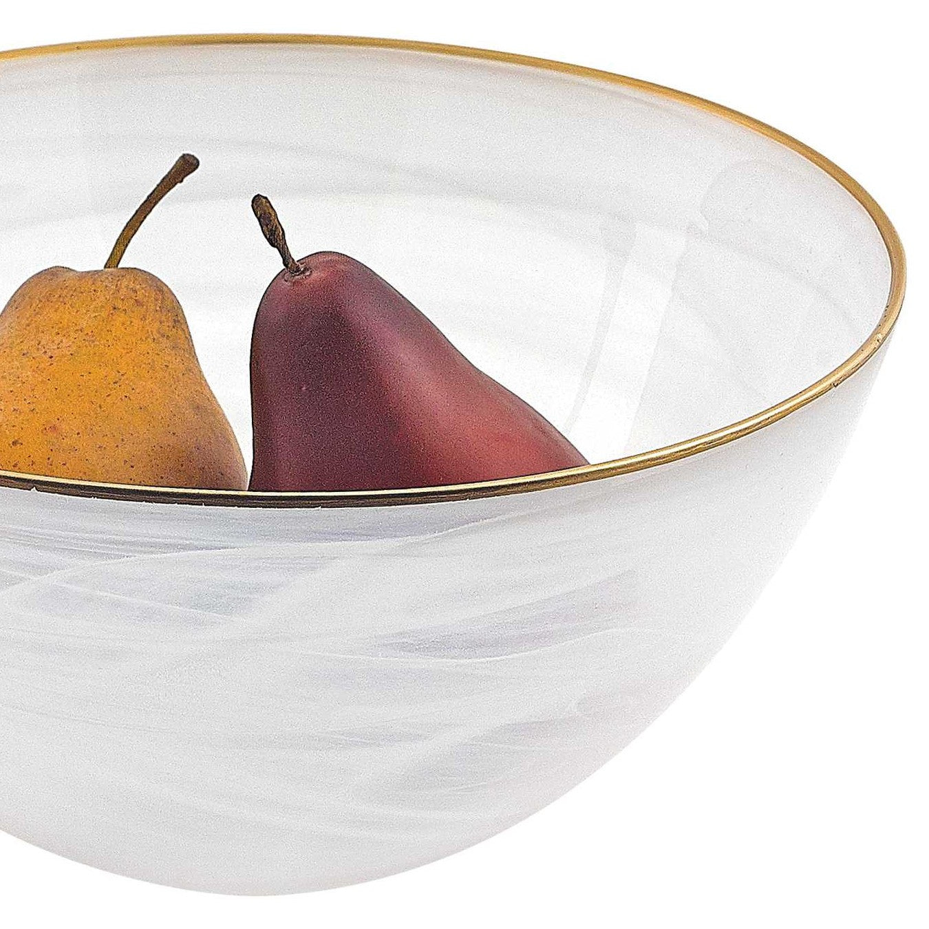 10 Hand Crafted White Gold Glass Fruit Or Salad Bowl With Gold Rim