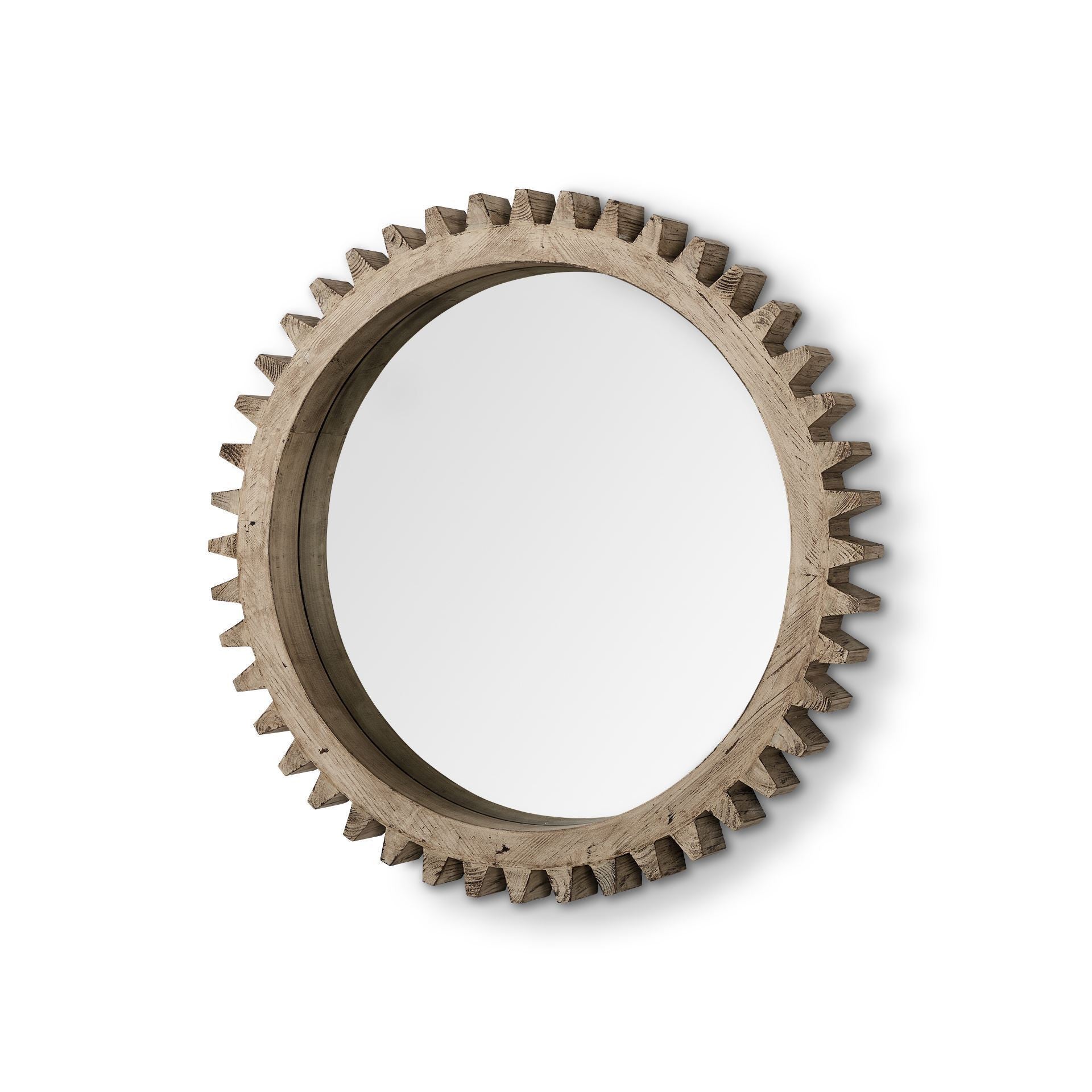 35" Round Natural Wood Frame Wall Mirror