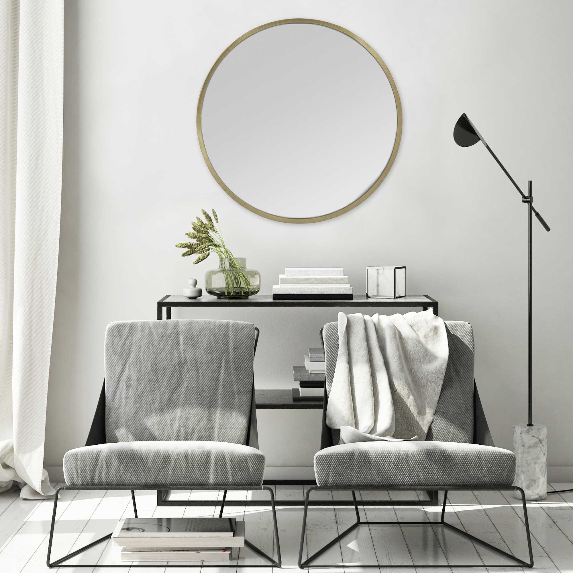 Round Wall Mirror With Matte Gold Finish