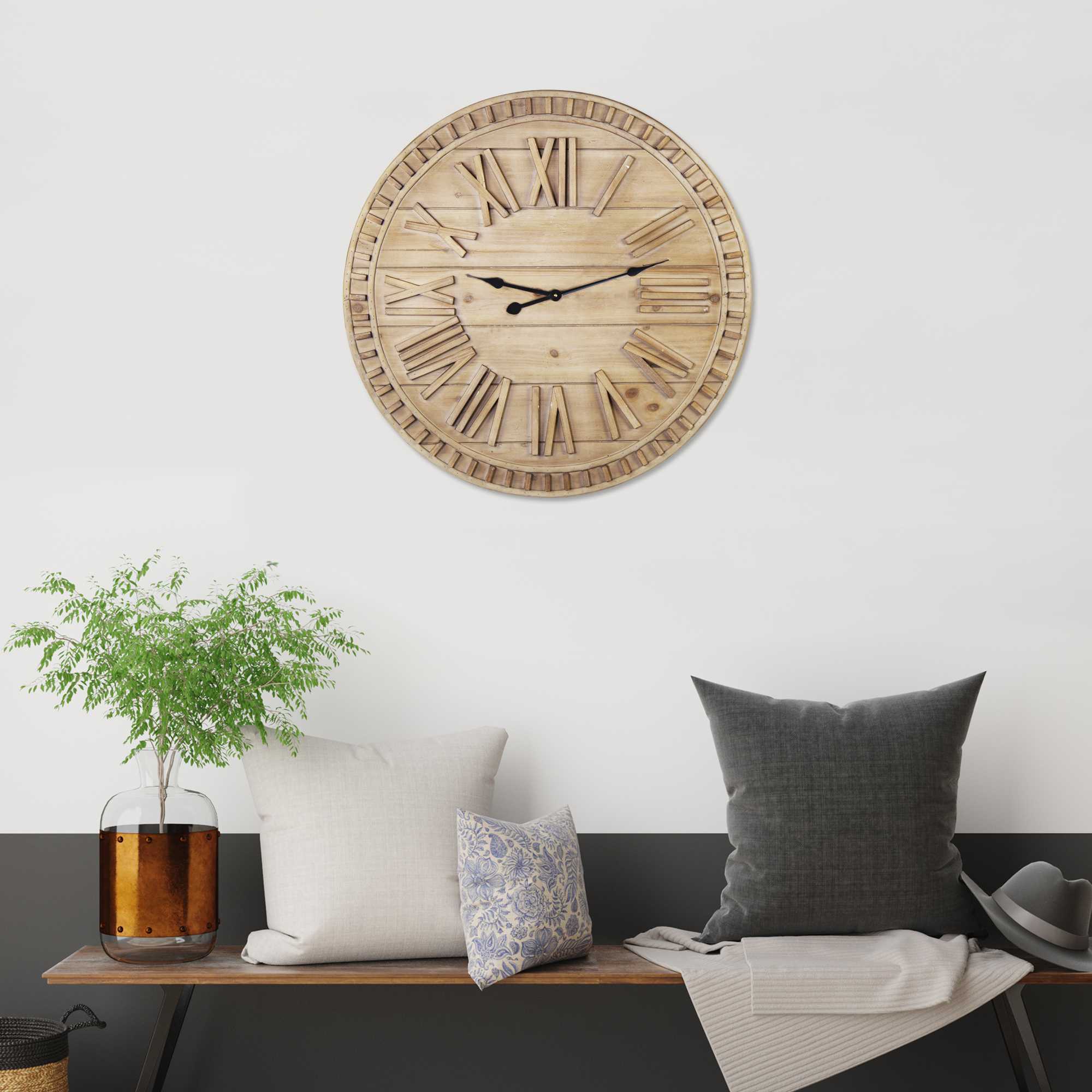 32" Circle Brown Wood Analog Wall Clock