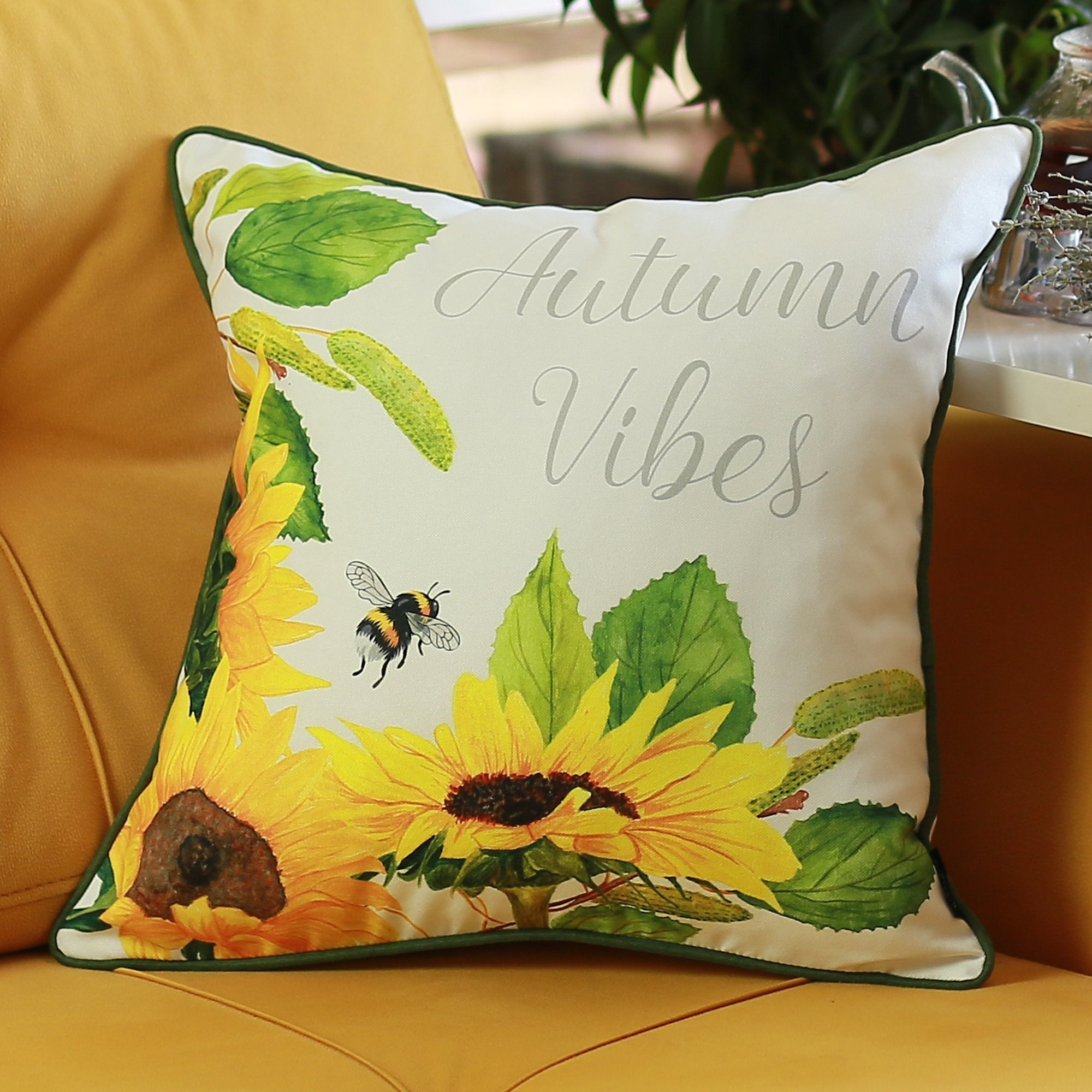 Set Of 4 Square Autumn Vibes Sunflower Pillow Covers