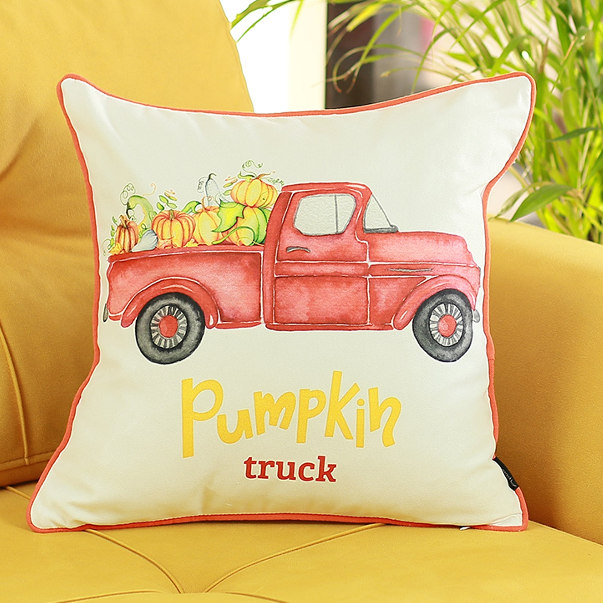 Set Of 2 18" Pumpkin Truck Throw Pillow Cover