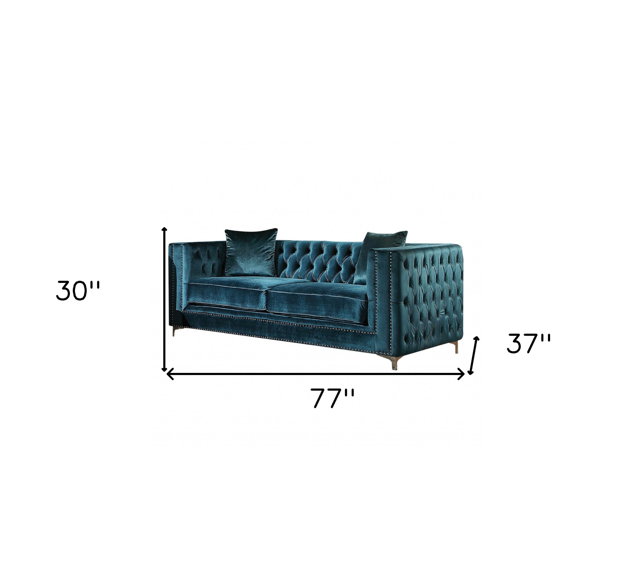 77" Teal Blue And Gray Velvet Loveseat