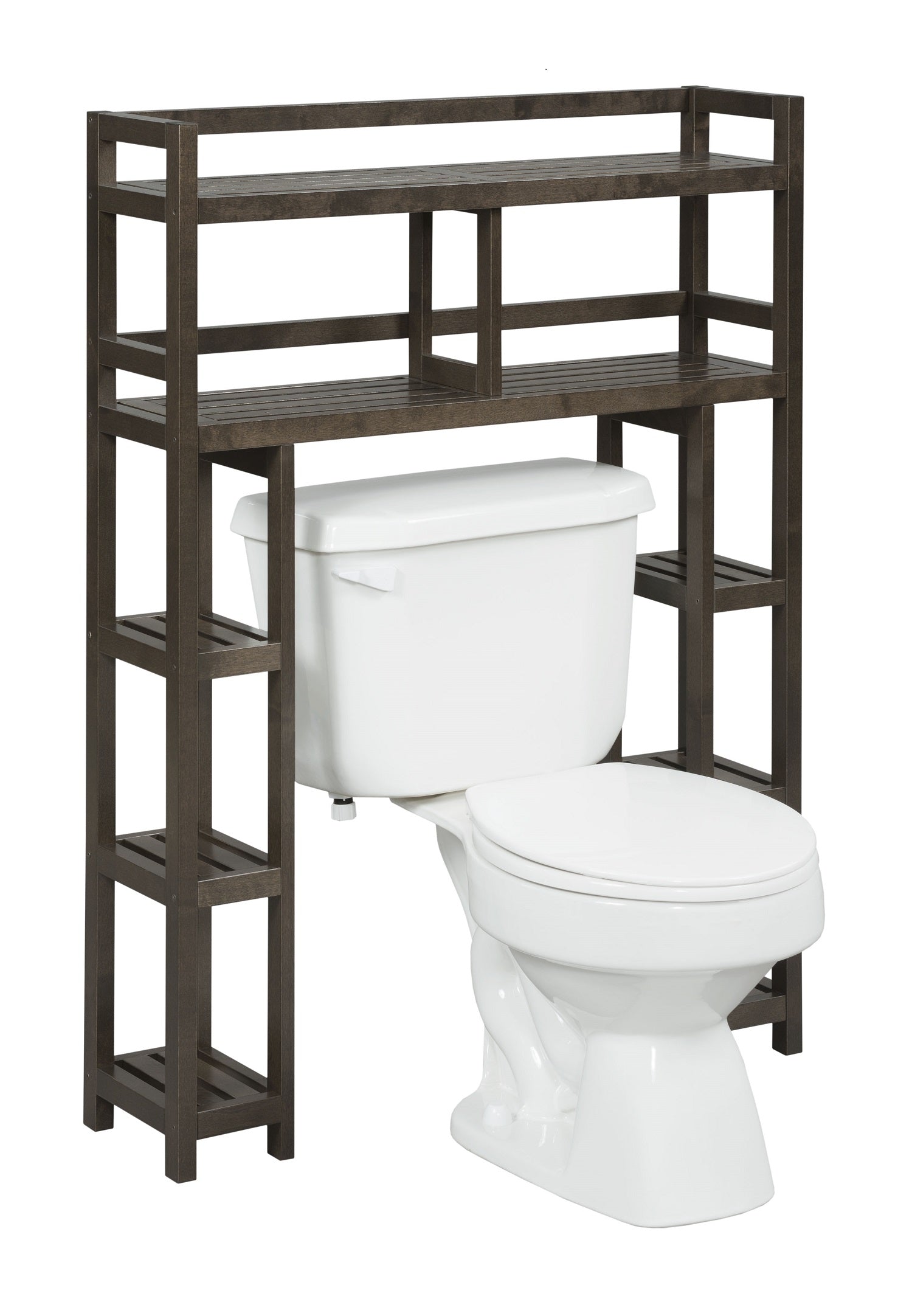 Espresso Finish 2 Tier Solid Wood Over Toilet Organizer