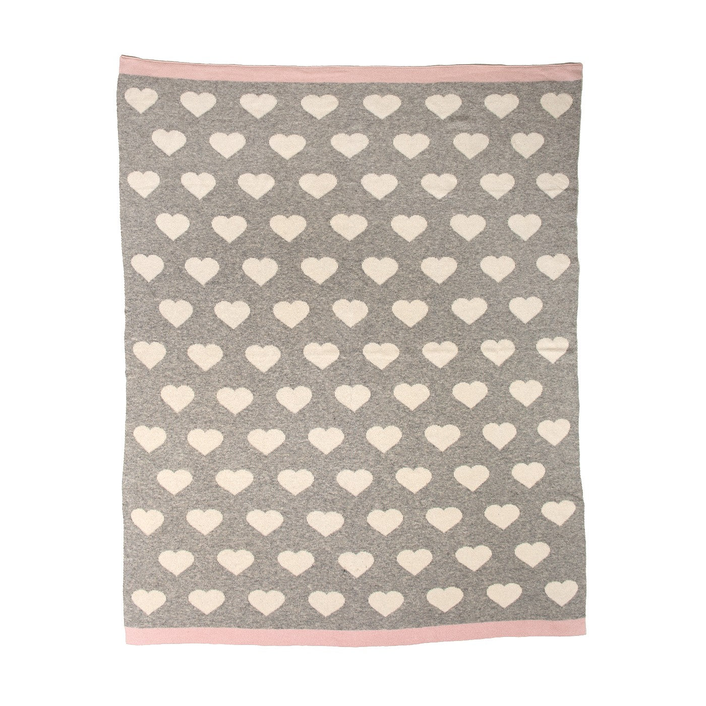 Grey And Ivory Hearts Knitted Baby Blanket