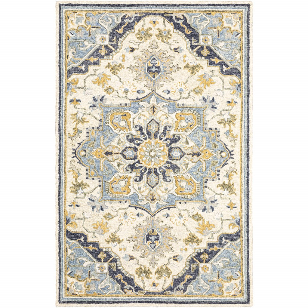 4'X6' Blue And Ivory Bohemian Area Rug