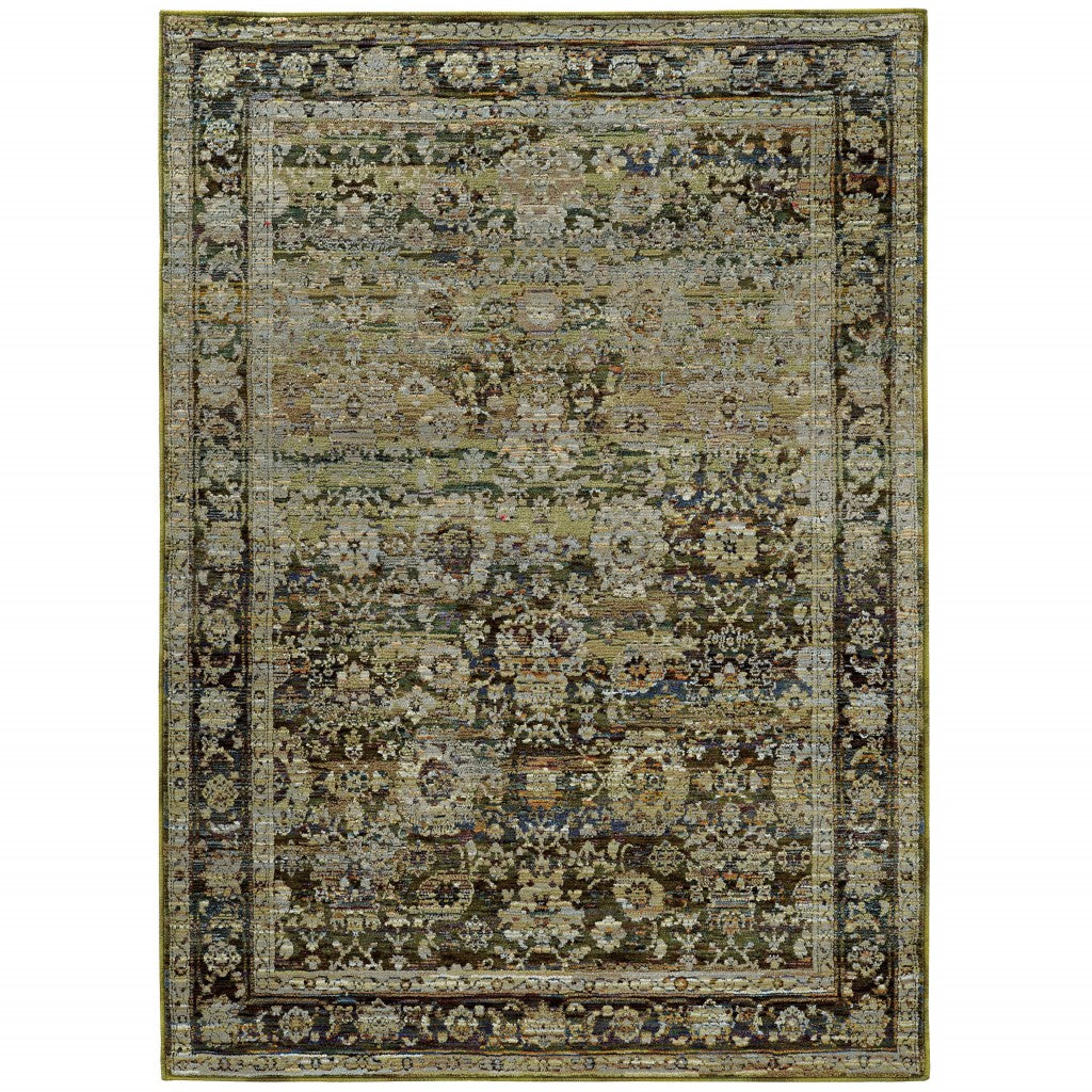 4'X6' Green And Brown Floral Area Rug