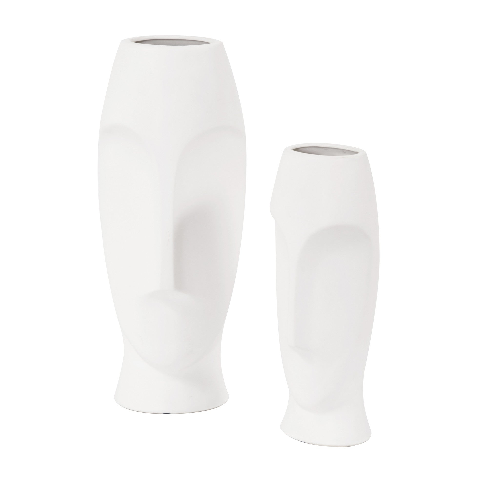 Set of Two Ceramic White Cylinder Table Vases