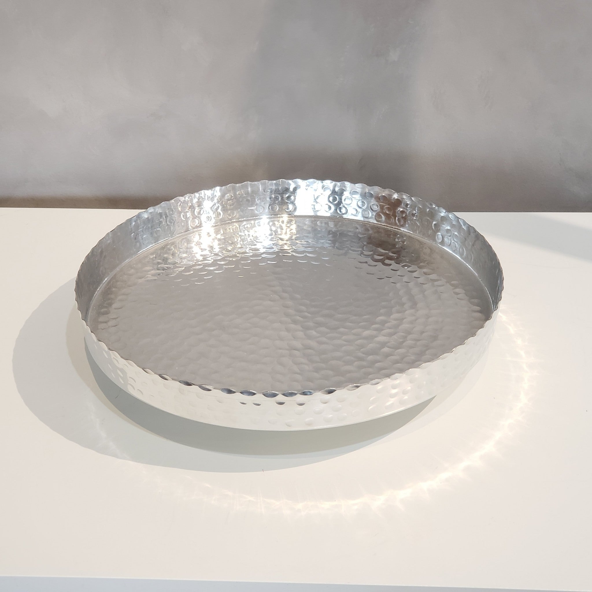 Handcrafted 13" Hammered Stainless Steel Round Tray