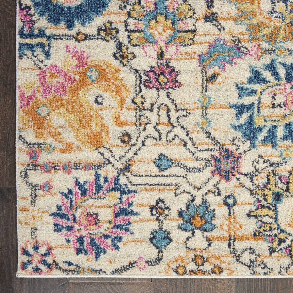 4' X 6' Orange And Ivory Floral Power Loom Area Rug