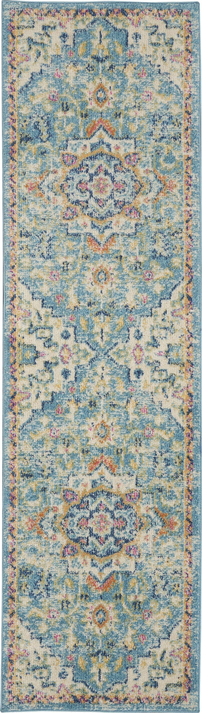 6' Blue And Ivory Dhurrie Runner Rug