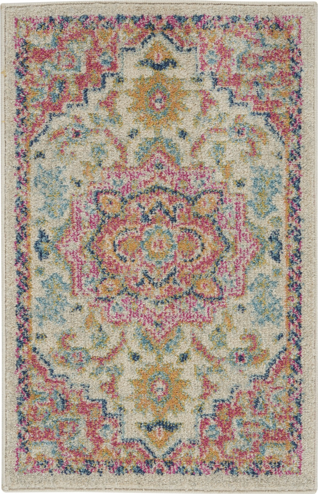 5' Pink And Ivory Round Southwestern Dhurrie Area Rug