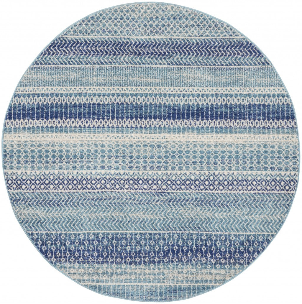 2' x 3' Blue and Ivory Striped Power Loom Area Rug