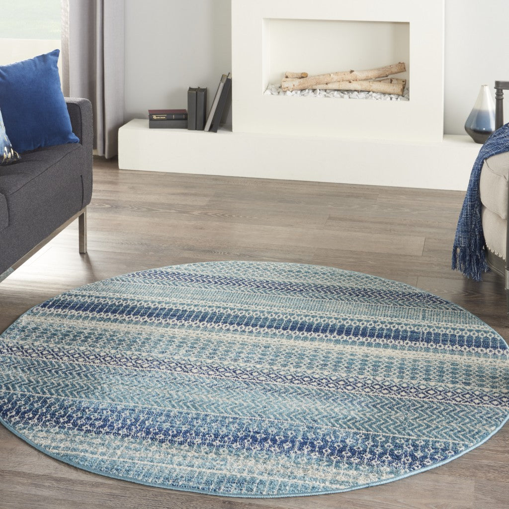 2' x 3' Blue and Ivory Striped Power Loom Area Rug