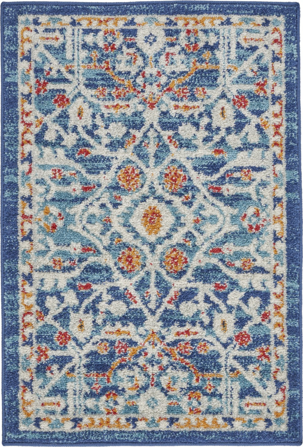 5' X 7' Blue And Ivory Floral Power Loom Area Rug